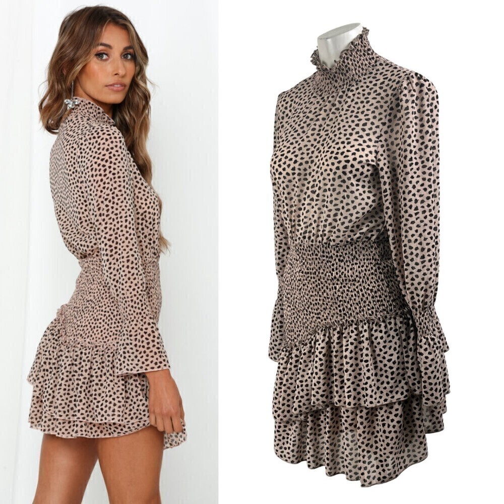 Hello Molly Don't Take It Personal Size S Smock Ruffle Tier Animal Mini Dress - Picture 15 of 17